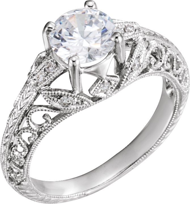 Diamond Semi-mount Scroll Design Engagement Ring or Band
