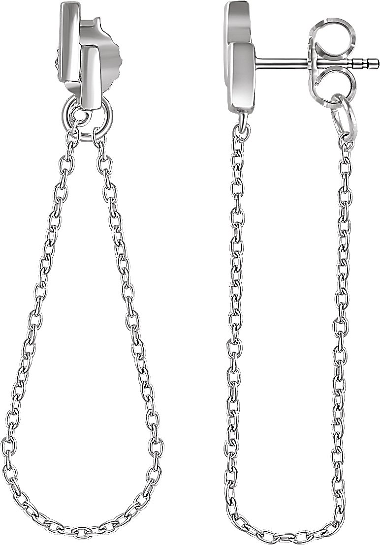 14K White Double Bar Chain Earrings 