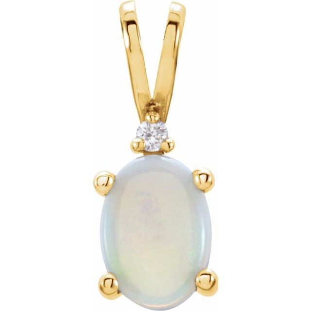 14K Yellow Opal & .01 Diamond Pendant