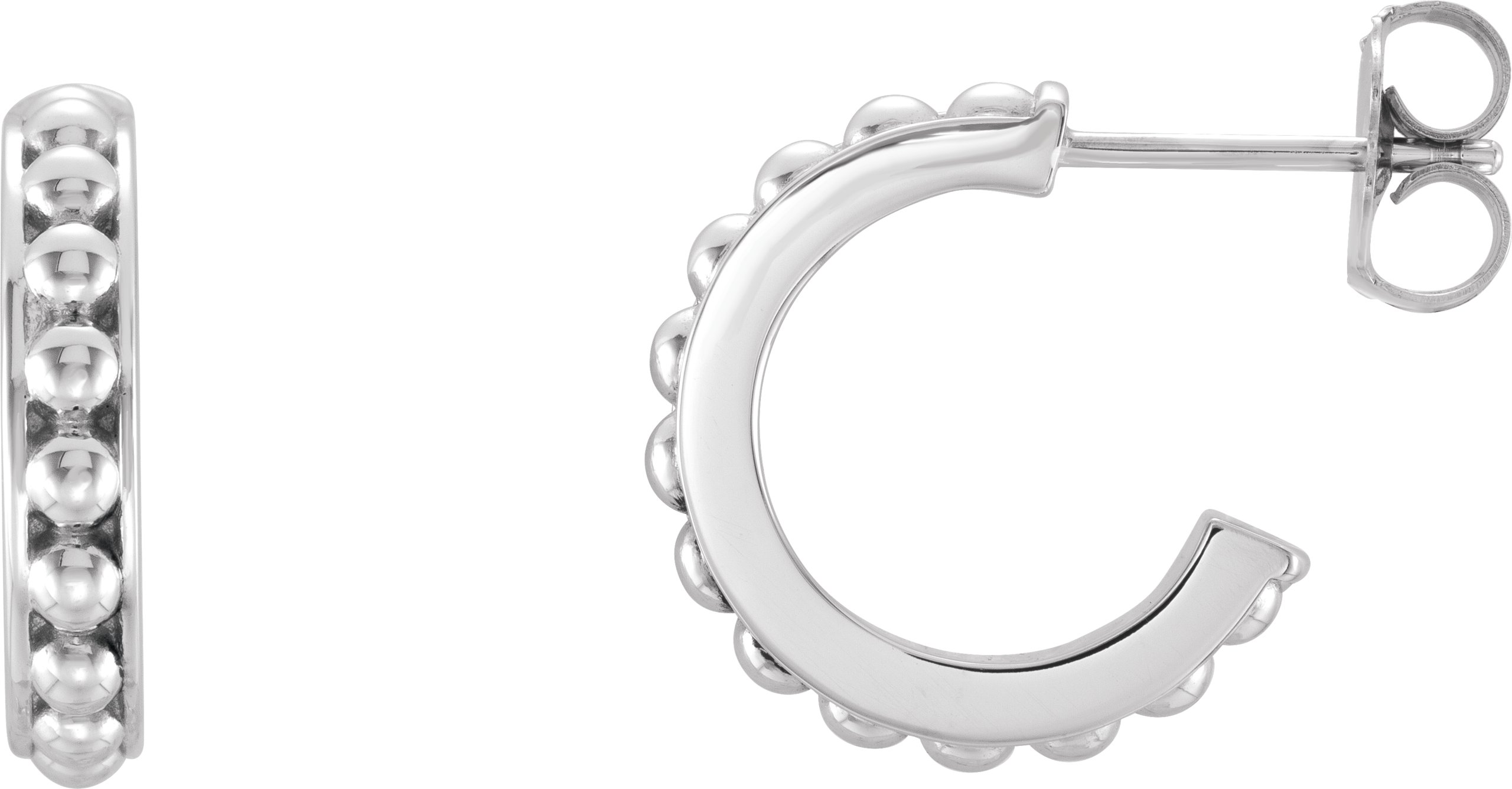 14K White Beaded 15 mm Hoop Earrings