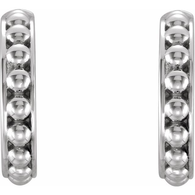 14K White 15 mm Beaded Huggie Earrings