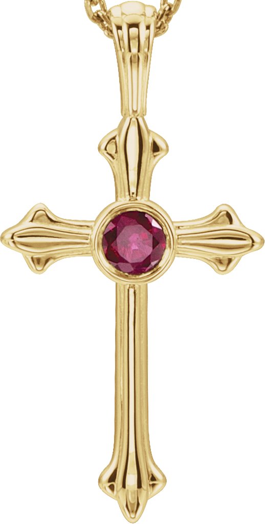 14K Yellow Natural Ruby Cross Pendant