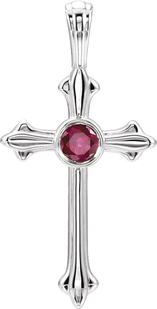 Sterling Silver Natural Ruby Cross Pendant