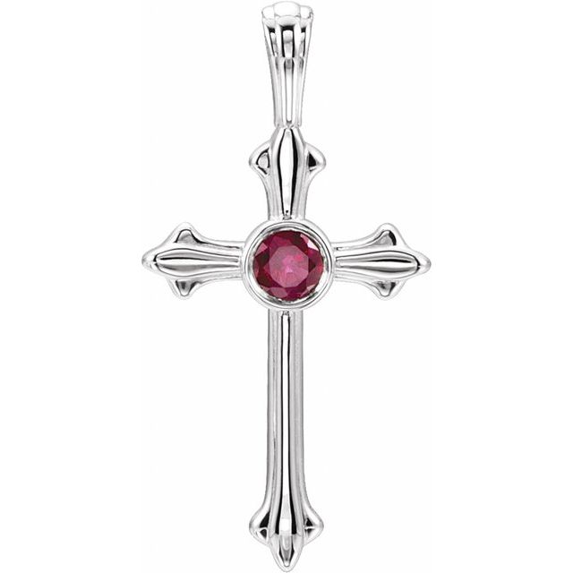 Sterling Silver Natural Ruby Cross Pendant
