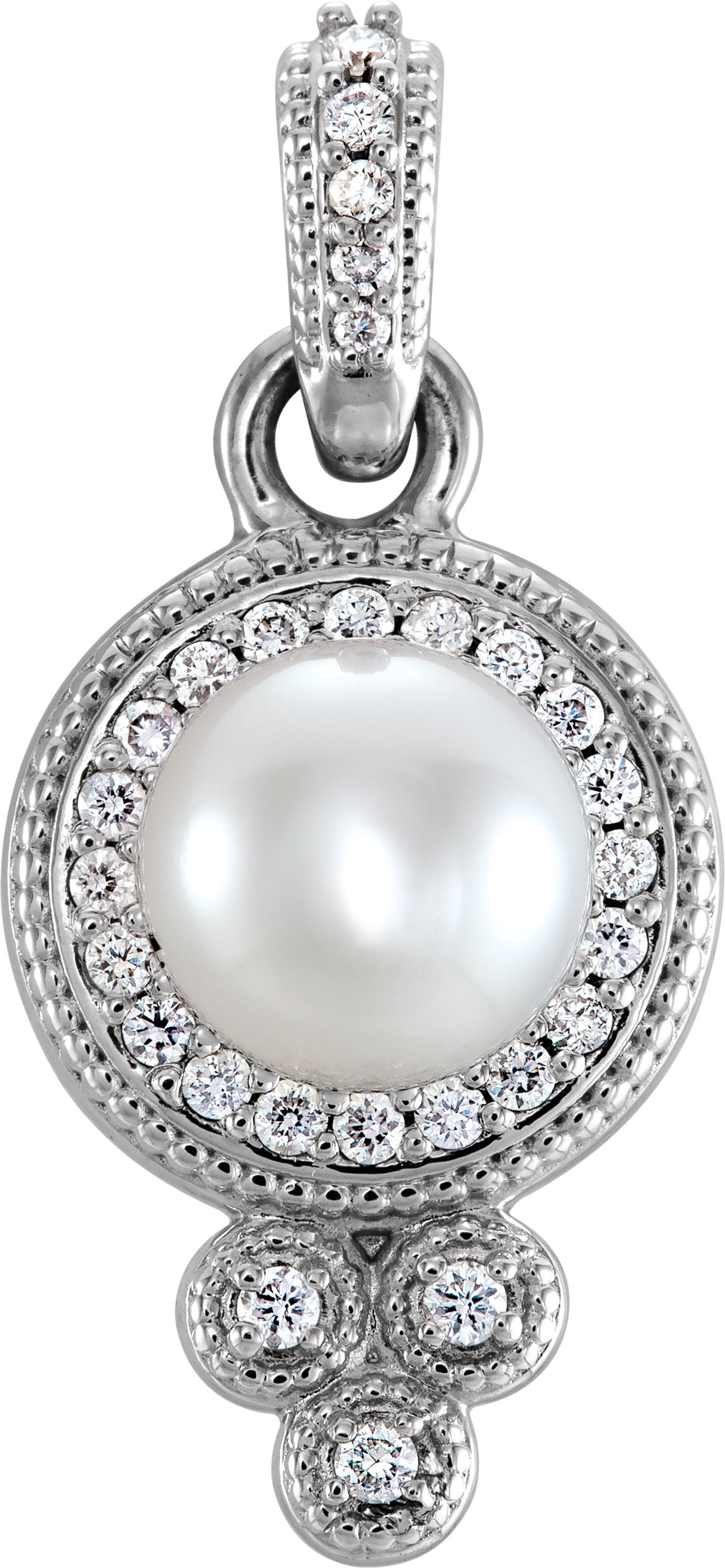 14K White Cultured White Freshwater Pearl & 1/8 CTW Natural Diamond Pendant