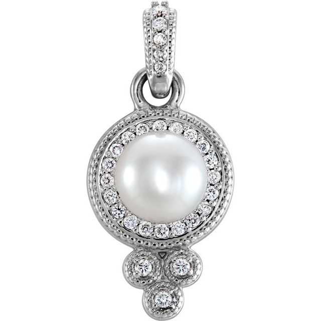 14K White Cultured Freshwater Pearl & 1/8 CTW Natural Diamond Pendant