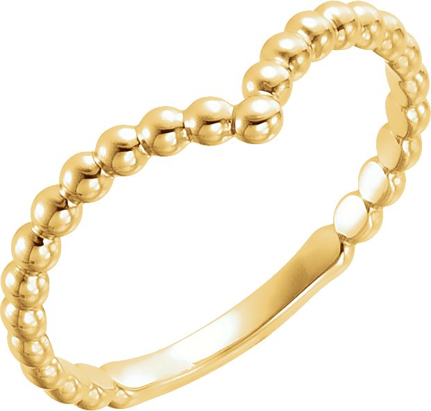 14K Yellow Beaded Stackable V Ring