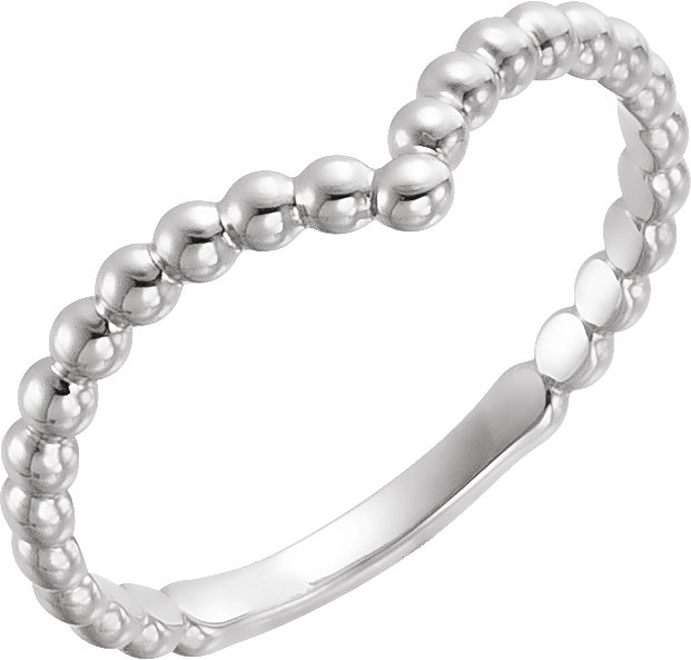 14K White Beaded Stackable V Ring