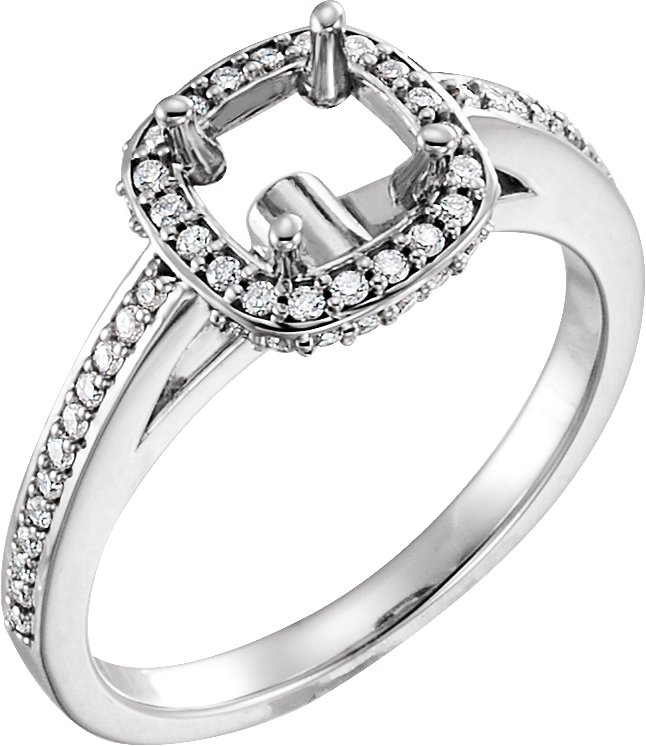 14k White 5.2 Mm Round 1/4 Ctw Natural Diamond Semi-set Halo-style Engagement Ring