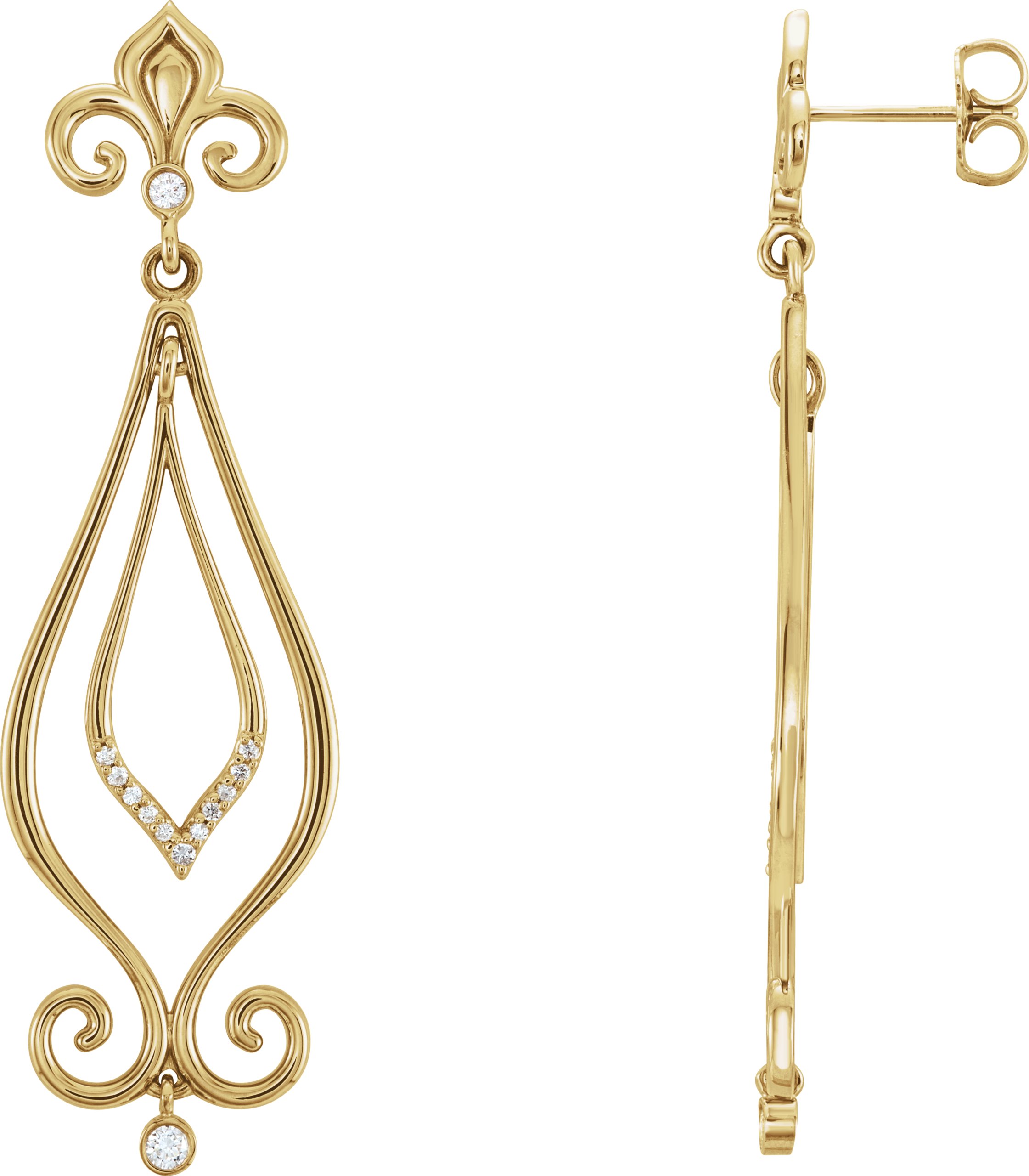 14K Yellow 1/6 CTW Diamond Scroll Dangle Earrings