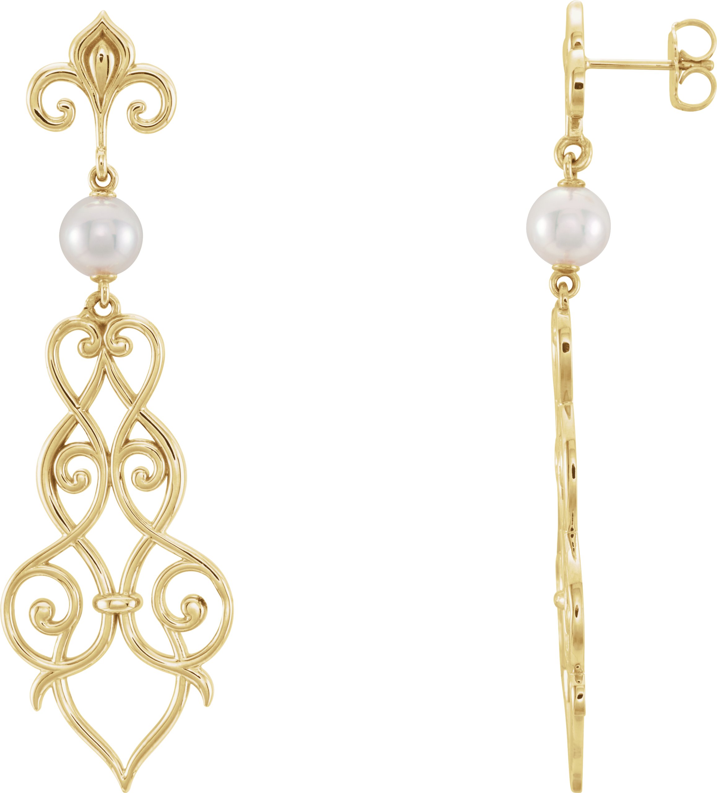 Cultured White Akoya Pearl Earrings – 14K Yellow Gold