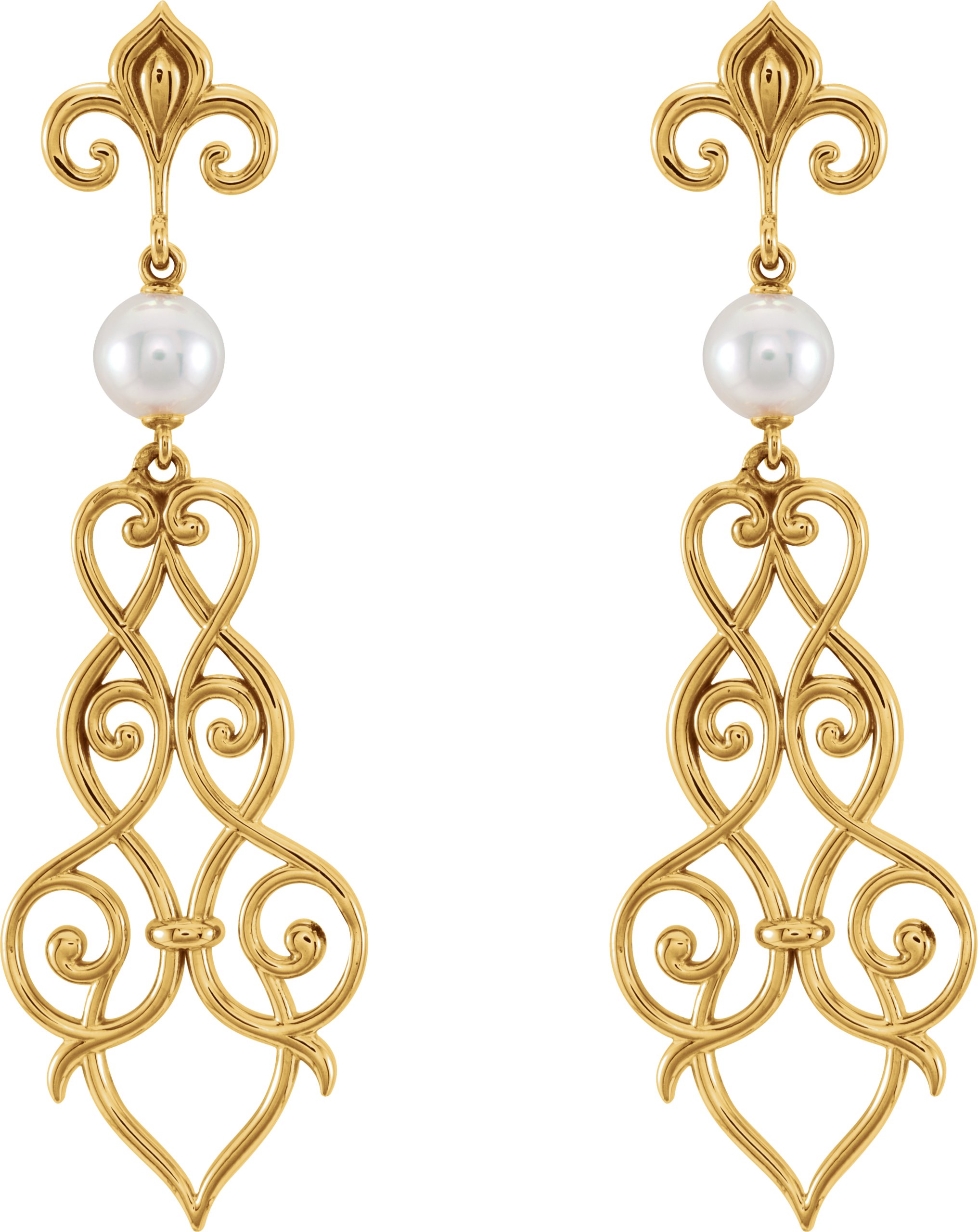 Alternative view of Cultured White Akoya Pearl Earrings – 14K Yellow Gold
