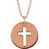14K Rose Pierced Cross Disc 16 18 inch Necklace Ref. 12679555