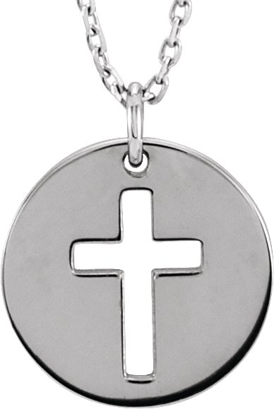 Sterling Silver Pierced Cross Disc 16-18" Necklace