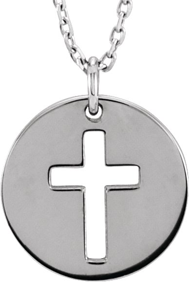 14K White Pierced Cross Disc 16-18 Necklace