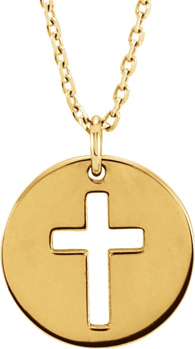 14K Yellow Pierced Cross Disc 16 18 inch Necklace Ref. 12679554