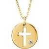14K Yellow .03 CTW Diamond Pierced Cross Disc 16 18 inch Necklace Ref. 12679550