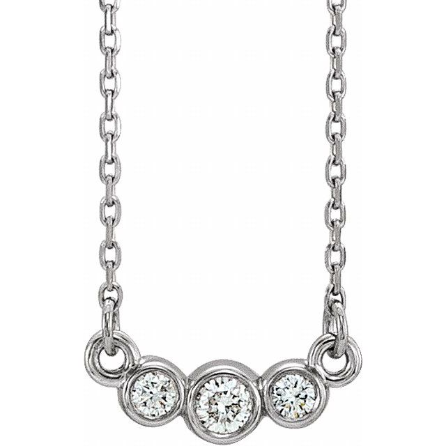 14K White 1/8 CTW Natural Diamond Three-Stone 16-18 Necklace
