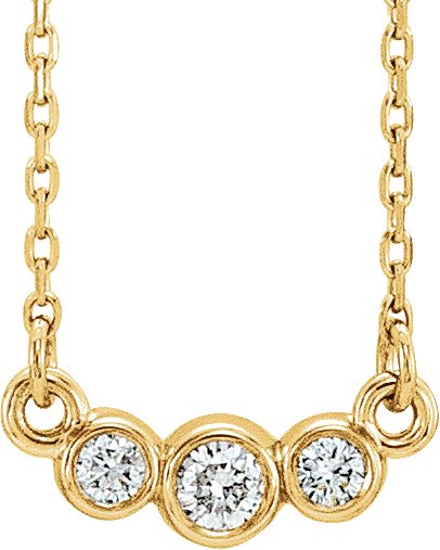 14K Yellow 1/8 CTW Natural Diamond Three-Stone 16-18" Necklace