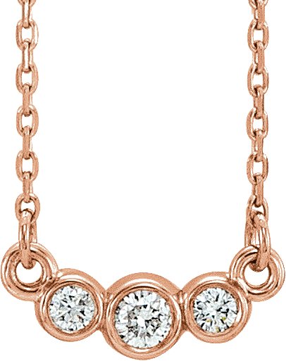 14K Rose 1/8 CTW Natural Diamond Three-Stone 16-18" Necklace