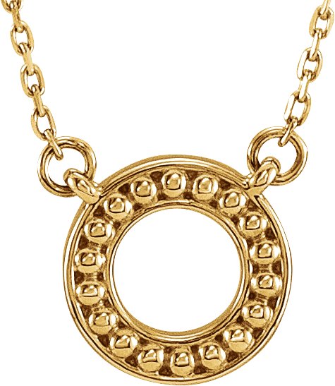 14K Yellow Beaded Circle 16-18" Necklace 