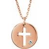 14K Rose .03 CTW Diamond Pierced Cross Disc 16 18 inch Necklace Ref. 12679551