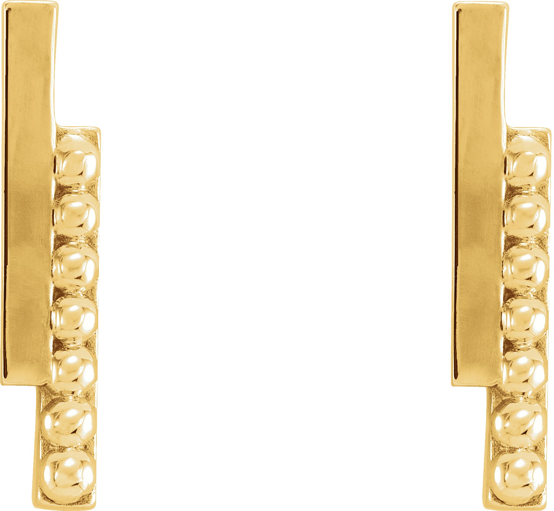 14K Yellow Beaded Bar Earring 