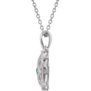 Sterling Silver Natural Emerald 18 Necklace