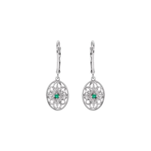 Sterling Silver Natural Emerald Lever Back Earrings