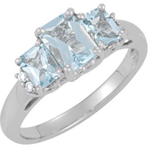 14K White Natural Aquamarine & .05 CTW Natural Diamond Ring 