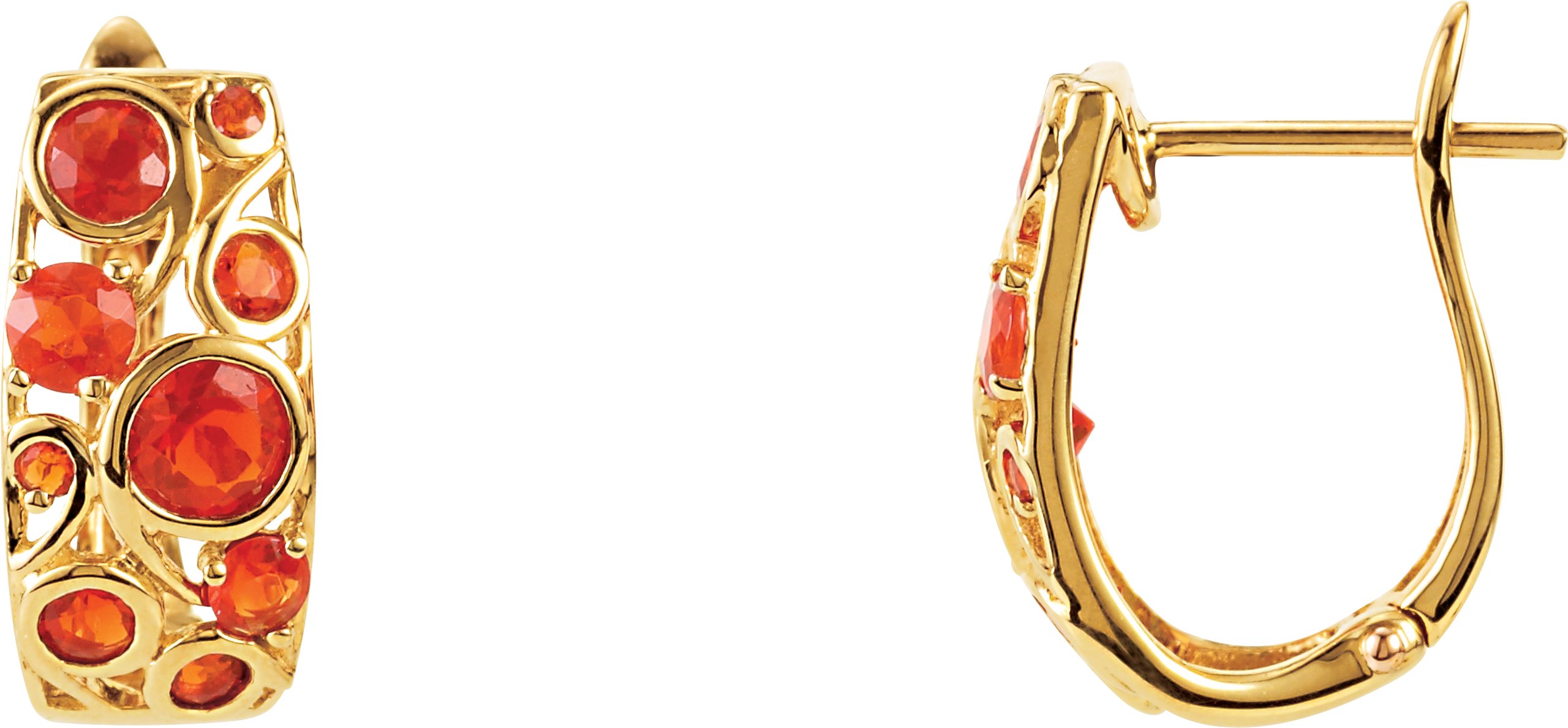 14K Yellow Natural Mexican Fire Opal Hoop Earrings