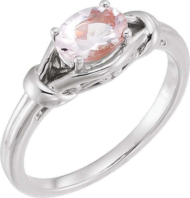 Sterling Silver 6x4 mm Natural Pink Morganite Knot Ring