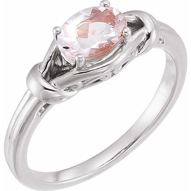 Sterling Silver 6x4 mm Natural Pink Morganite Knot Ring