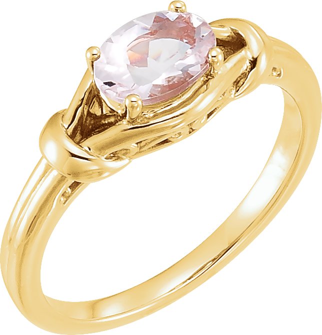 14K Yellow 7x5 mm Natural Pink Morganite Knot Ring