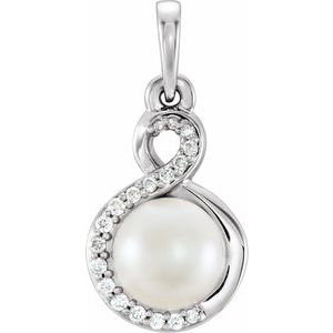 14K White Cultured White Freshwater Pearl & .07 CTW Natural Diamond Pendant