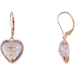 14K Rose Natural Rose de France & .06 CTW Natural Diamond Heart Earrings
