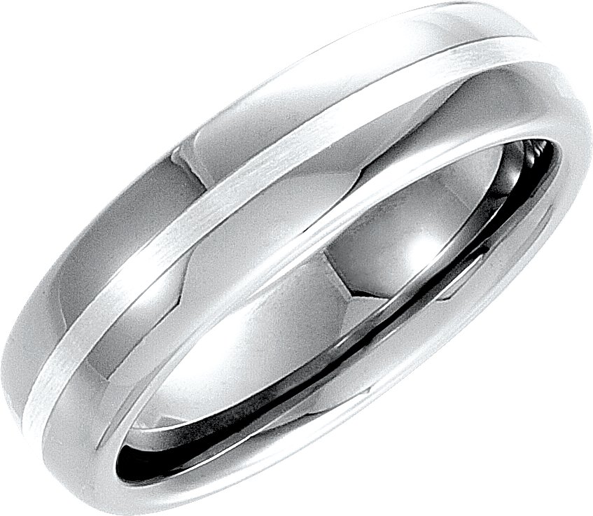 Tungsten & Sterling Silver Inlay 6.3 mm Domed Band Size 10