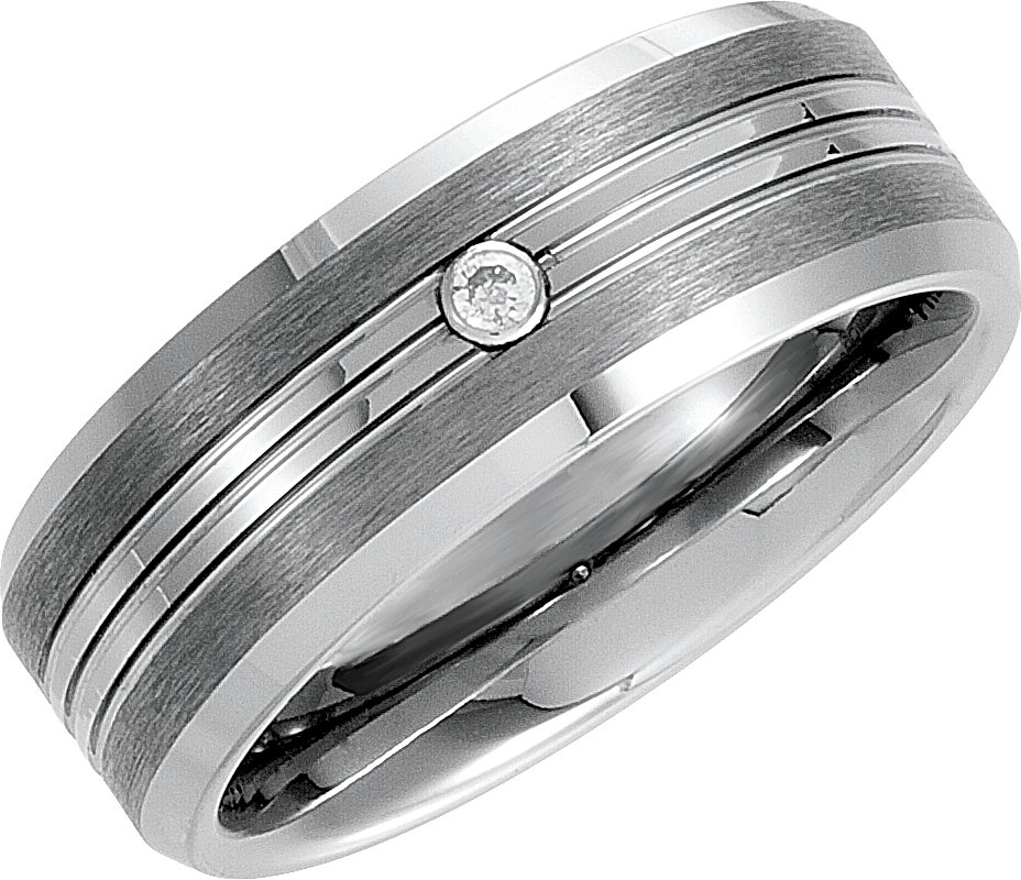 Tungsten .05 CT Natural Diamond 8.3 mm Grooved Band Size 11.5