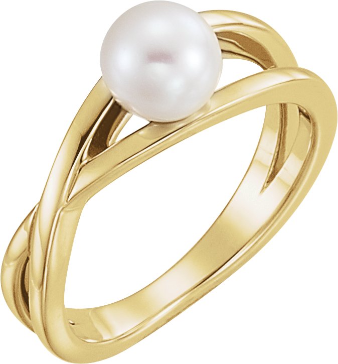 14K Yellow Cultured White Freshwater Pearl Ring