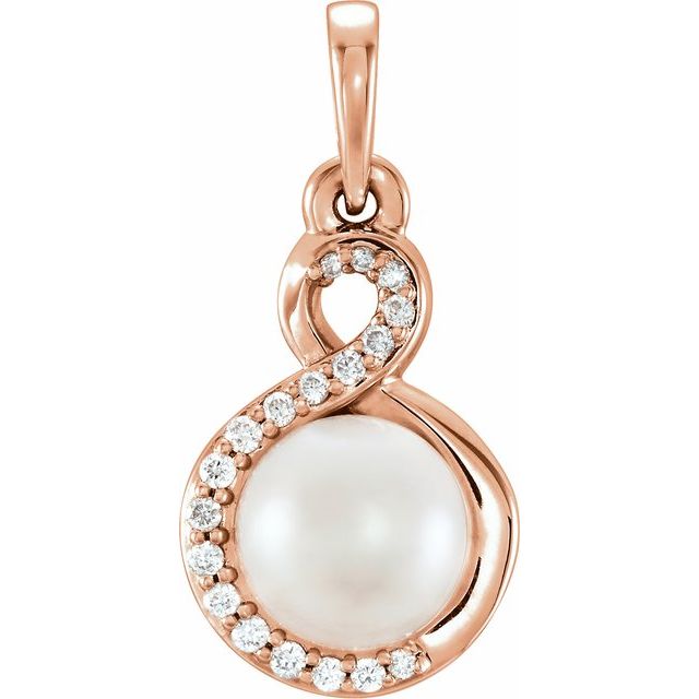 14K Rose Cultured White Freshwater Pearl & .07 CTW Natural Diamond Pendant
