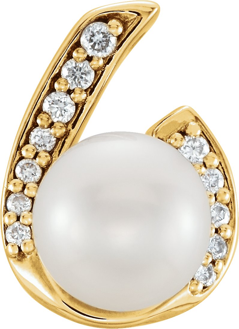 14K Yellow Cultured White Freshwater Pearl & .06 CTW Natural Diamond Pendant