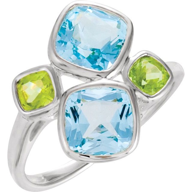 Sterling Silver Natural Sky Blue Topaz & Peridot Ring