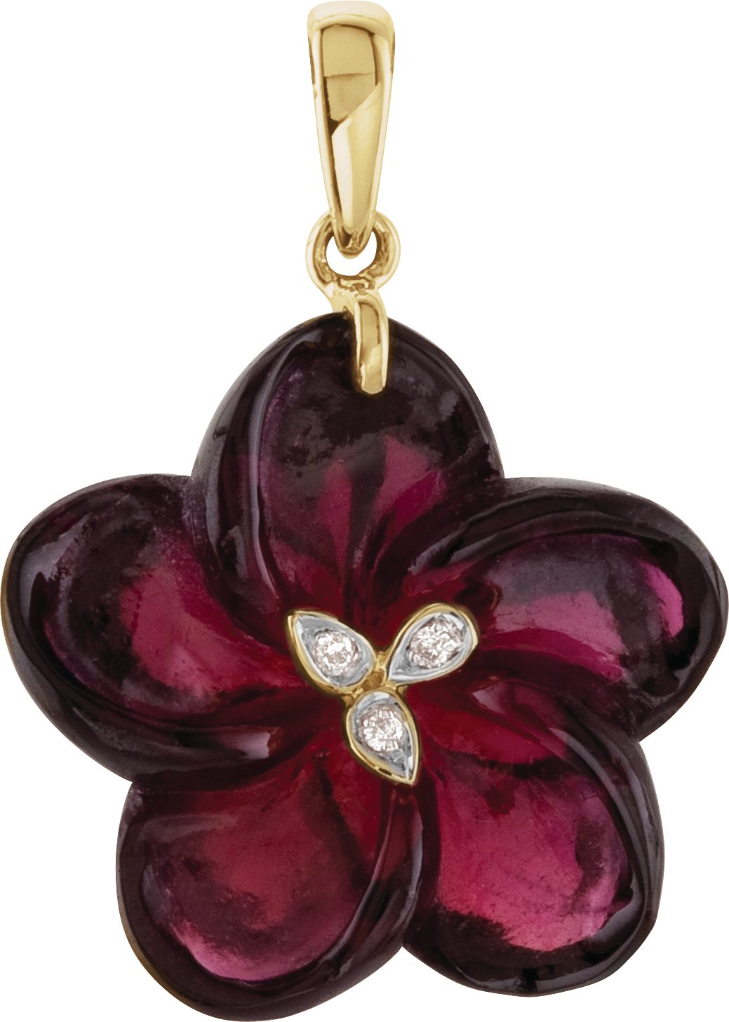 14K Yellow Brazilian Garnet & Diamond Flower Pendant