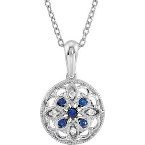 Sterling Silver Natural Blue Sapphire & .03 CTW Natural Diamond 18" Necklace