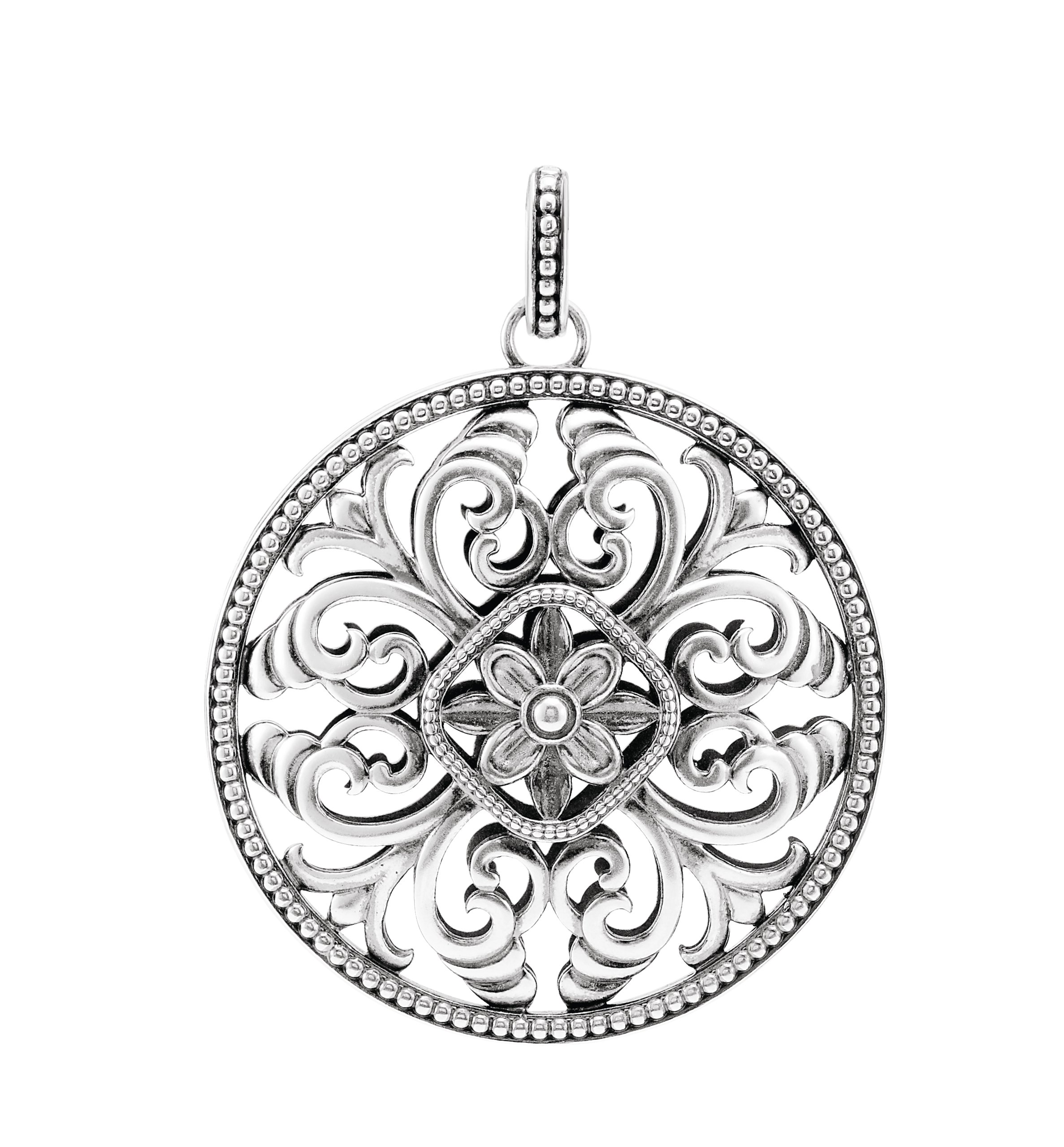 14K White 59x46 mm Filigree Circle Pendant Ref. 3372538