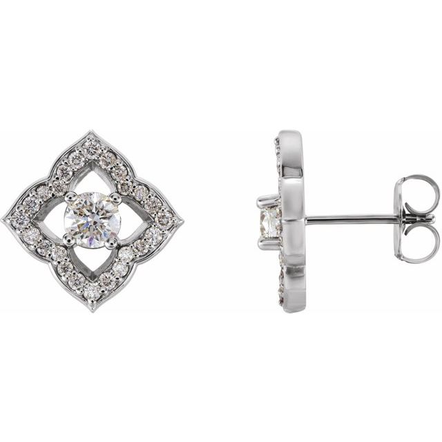 Sterling Silver 3/4 CTW Natural Diamond Halo-Style Clover Earrings  