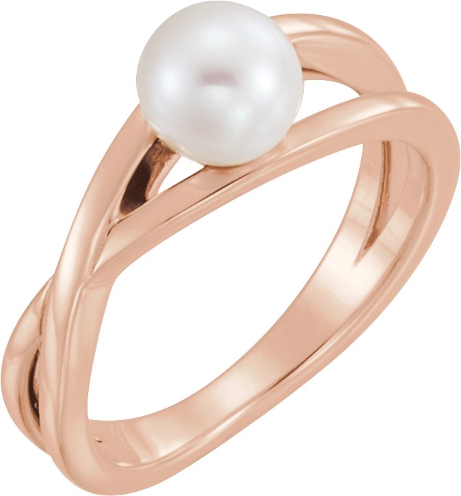 14K Rose Freshwater Cultured Pearl Solitaire Ring 
