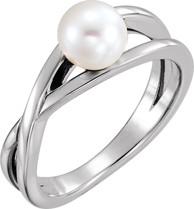 14K White Freshwater Cultured Pearl Solitaire Ring 