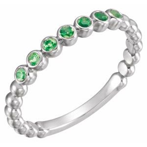 14K White Lab-Grown Emerald Stackable Ring