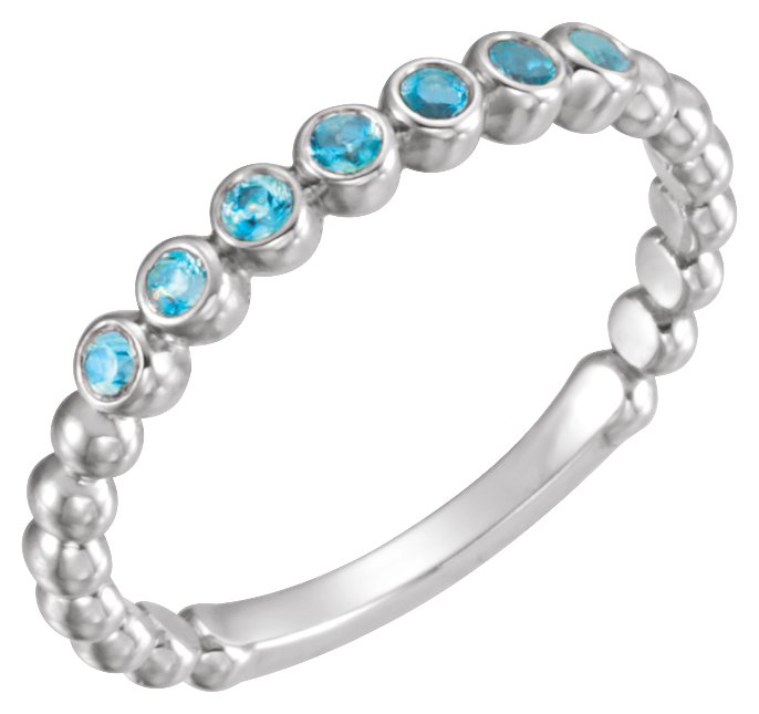 14K White Natural Blue Zircon Stackable Ring